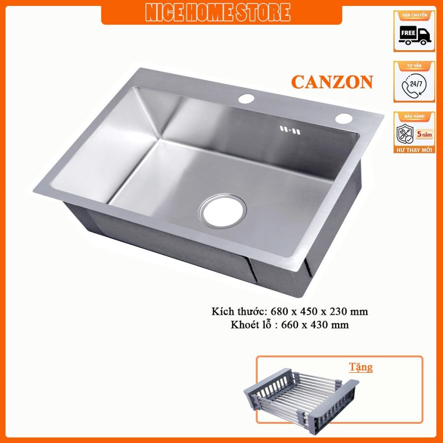 Chậu bồn rửa chén inox 304 KT 68x45