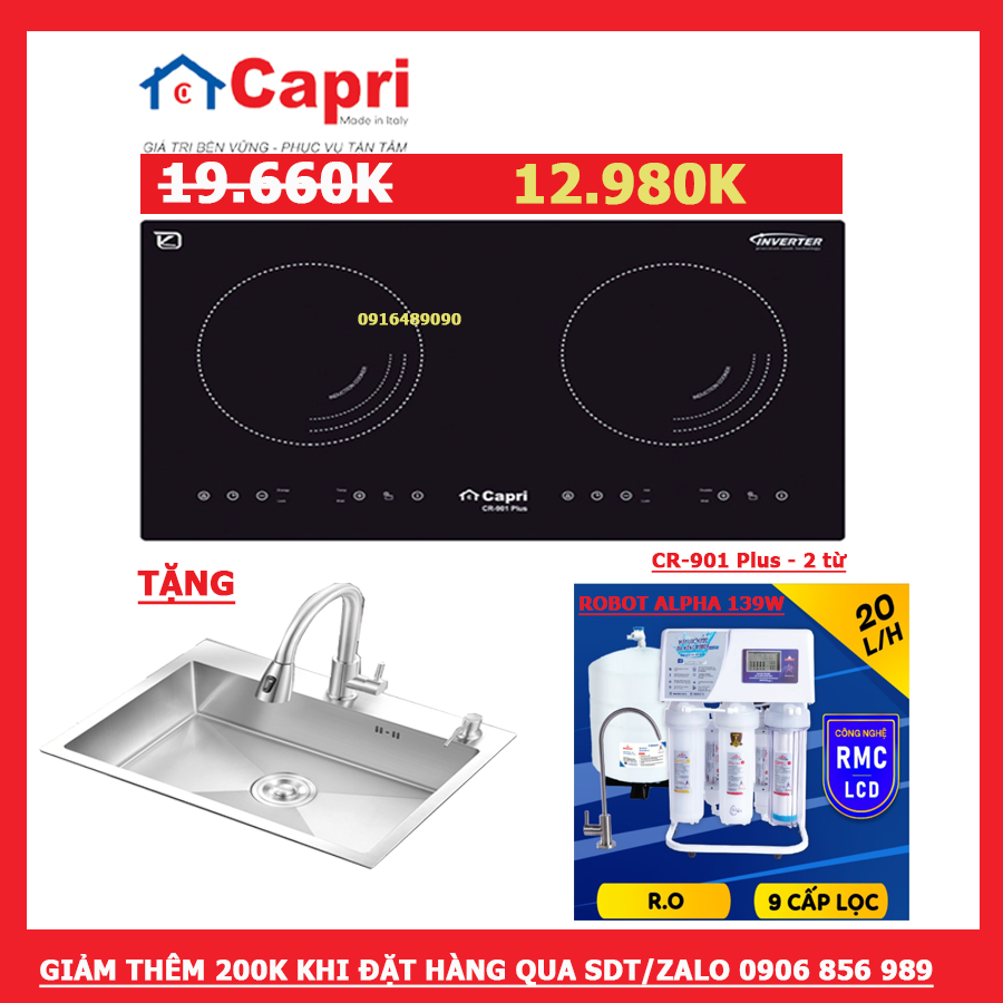 Bếp từ Capri CR 901Plus+ Chậu rửa chén 1 học + Máy lọc nước Robot 9 cấp lọc