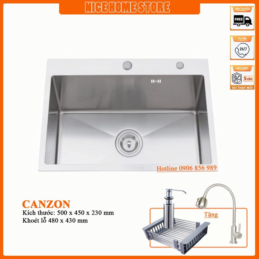 Chậu rửa chén 1 ngăn kích thước 50 x 45 inox 304