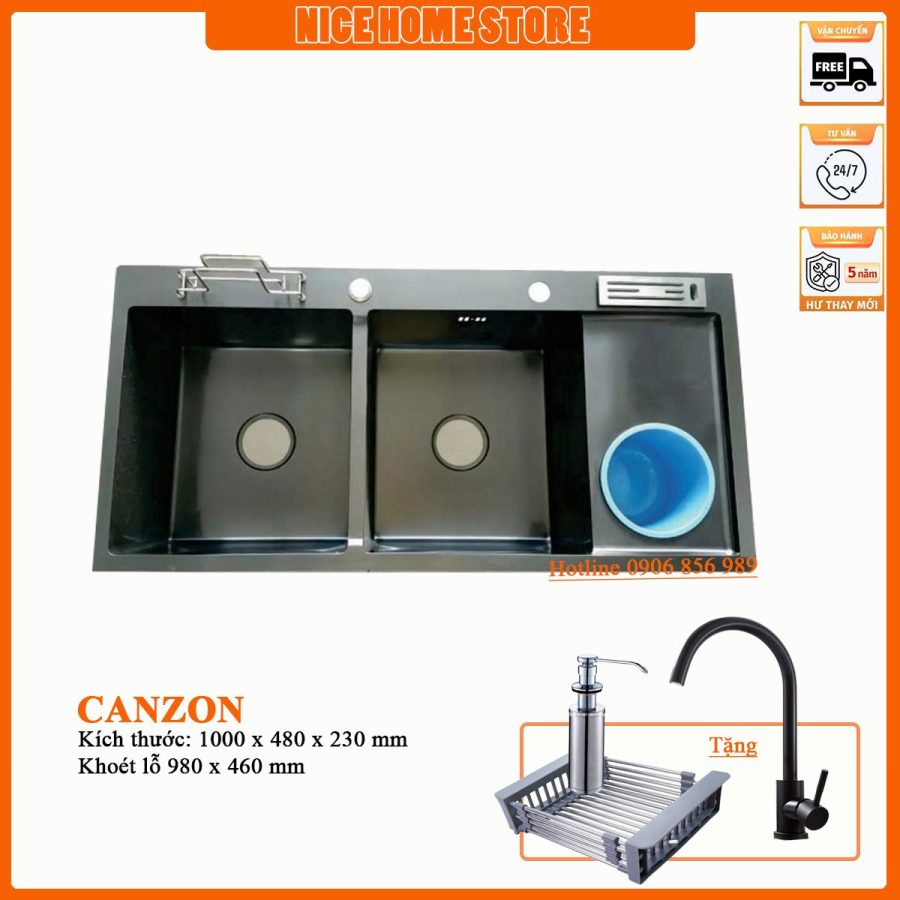 Chậu rửa chén Nano đen KT 100 x 48 Canzon CRN03
