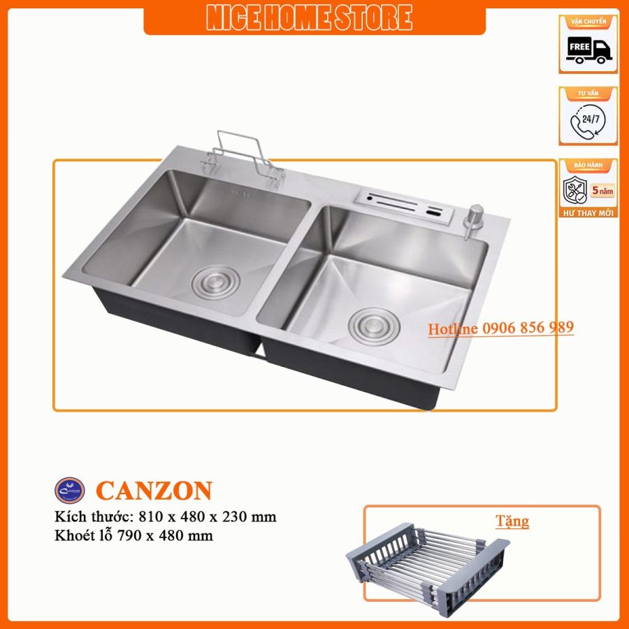 chậu rửa chén inox 304 81 48 cm có gác dao thớt