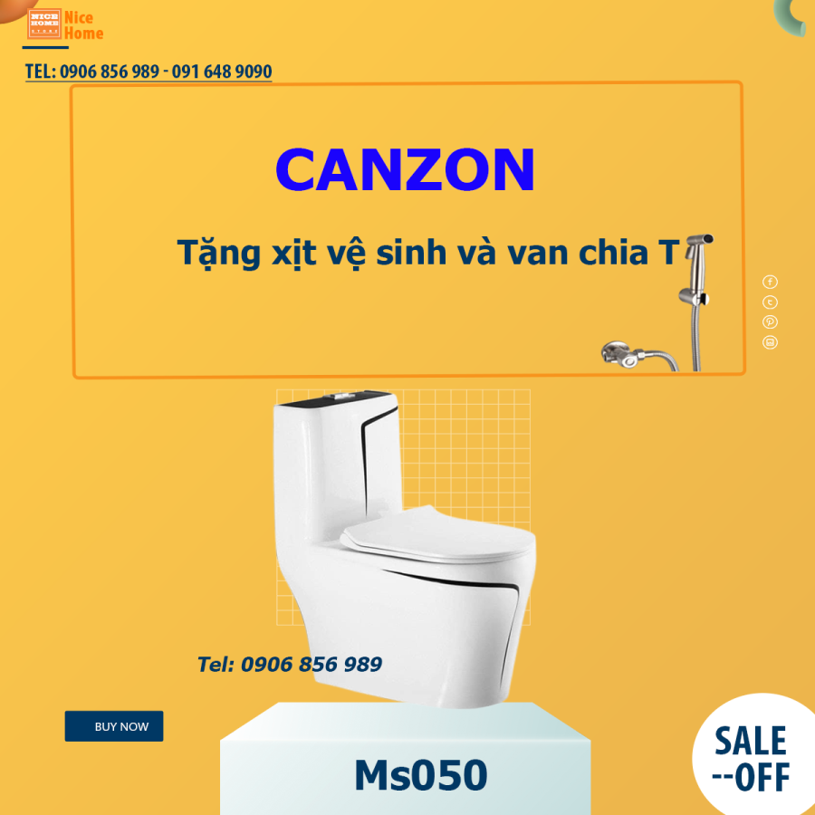 bồn cầu khối chỉ đen canzon tặng xịt vệ sinh và van chia t