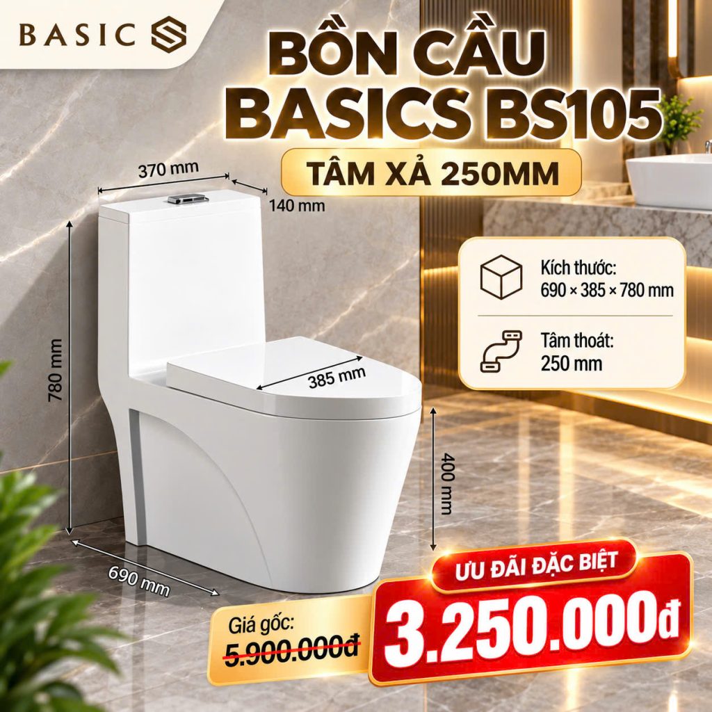 bồn cầu basic bs105 tâm xả 250mm